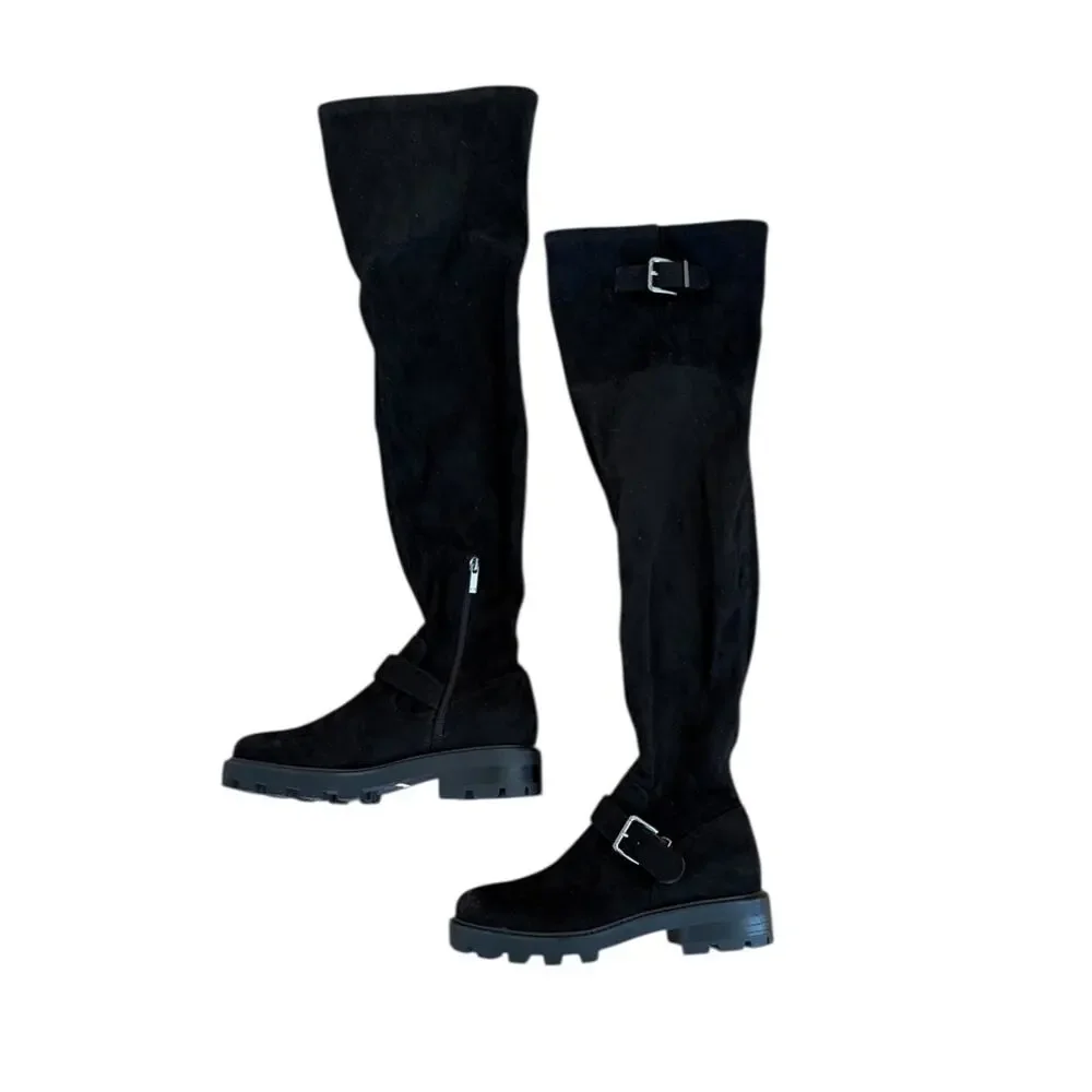 Marc Fisher Ganven Lug Sole OTK Black Suede Boots – Sz 8M